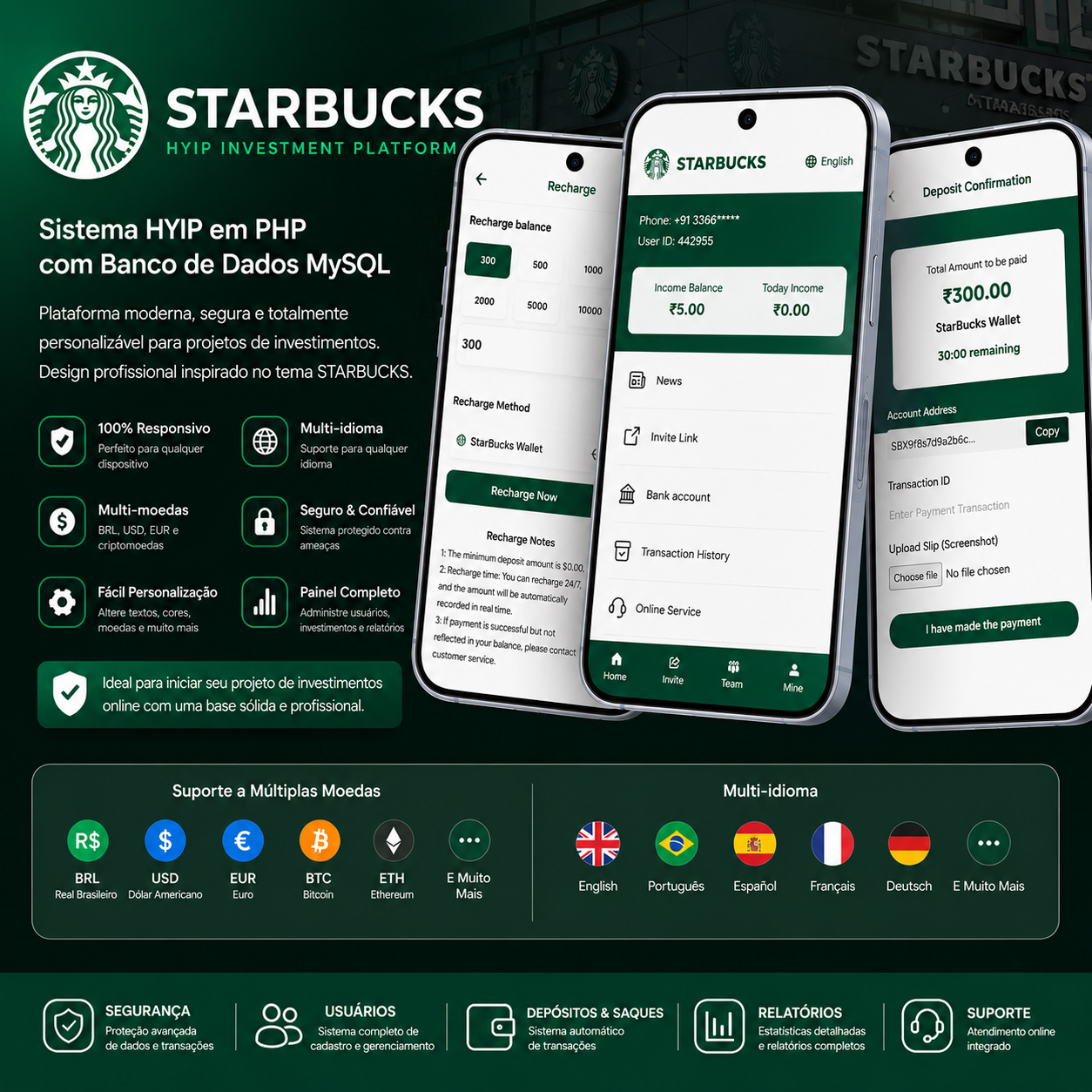 Sistema HYIP em PHP + MySQL | Tema StarBucks